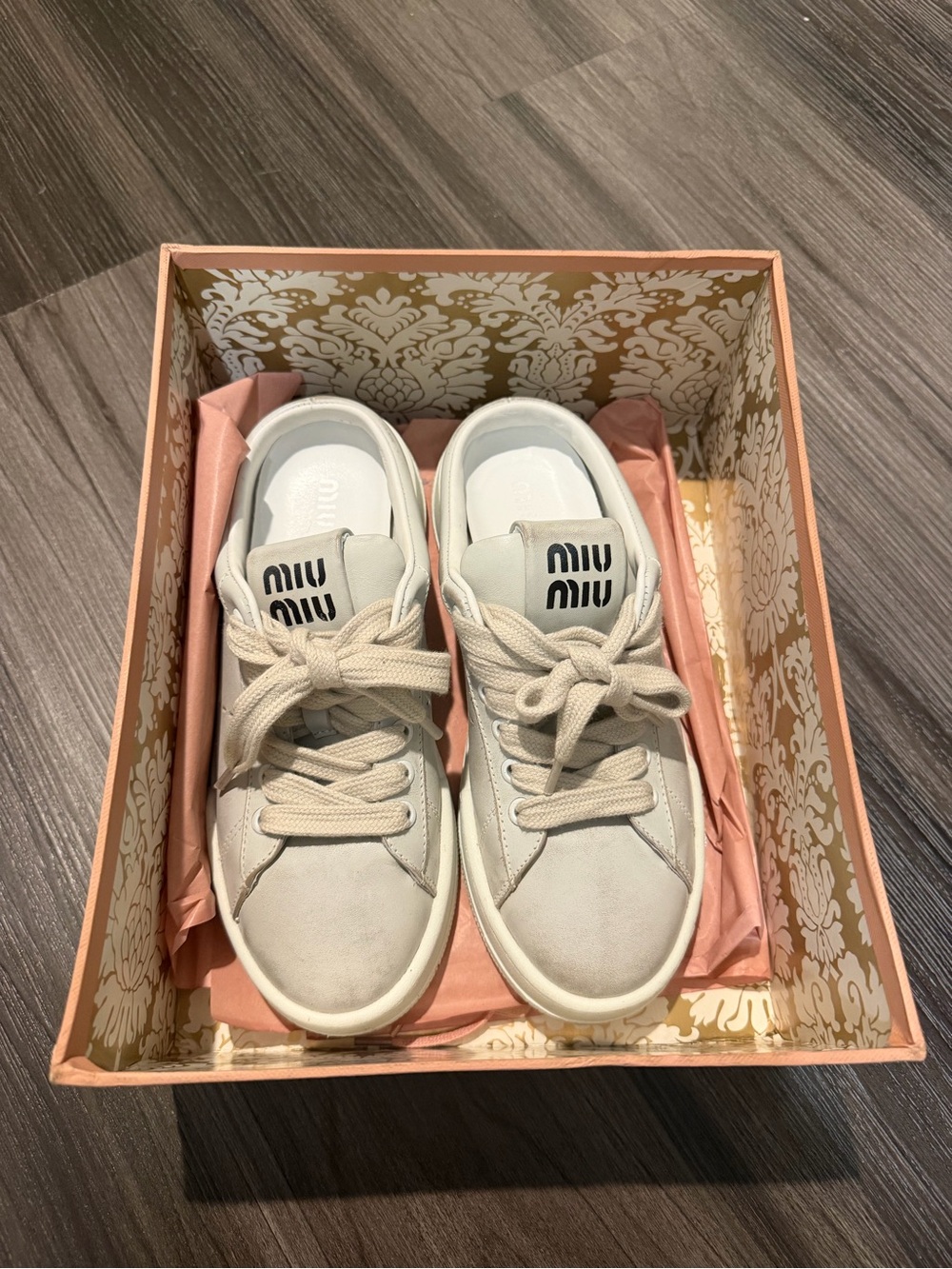 Miu Miu Off-White Distressed Lace-Up Mule Sneakers size 38 - Picture 2 of 7